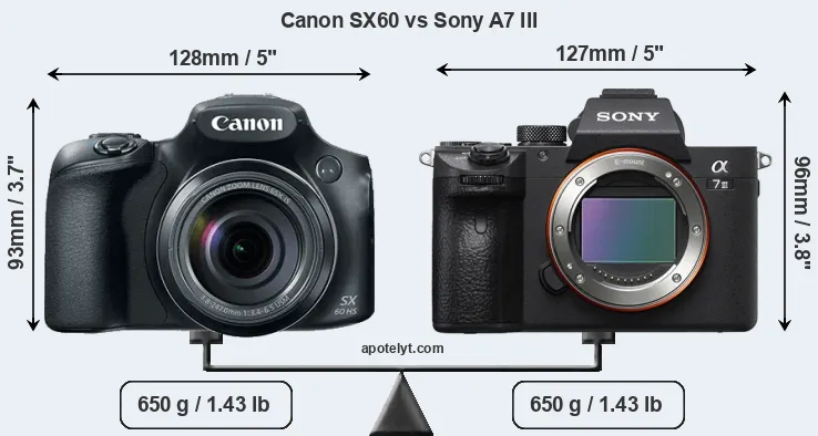 Size Canon SX60 vs Sony A7 III