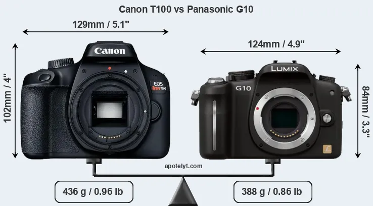 Size Canon T100 vs Panasonic G10