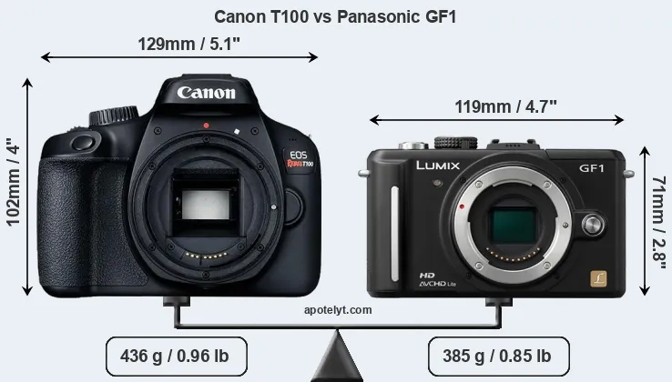 Size Canon T100 vs Panasonic GF1