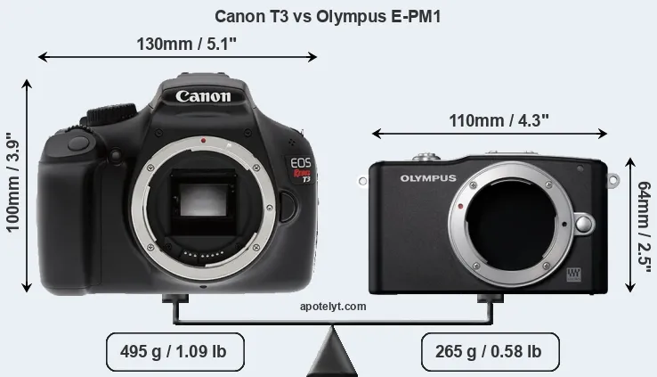Size Canon T3 vs Olympus E-PM1
