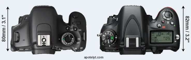 Compare T3i versus D610 top