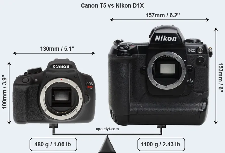 Size Canon T5 vs Nikon D1X