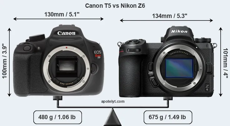 Size Canon T5 vs Nikon Z6