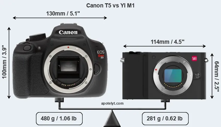 Size Canon T5 vs YI M1