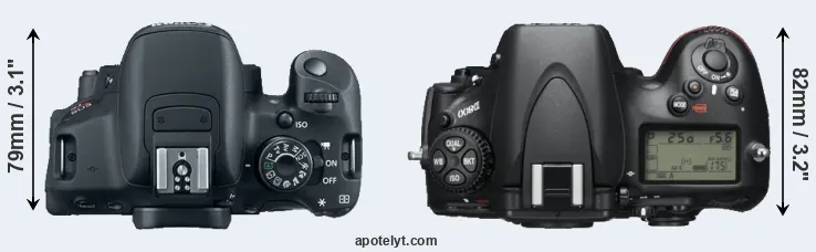 Compare T5i versus D800 top