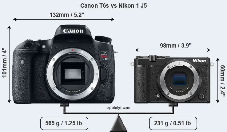 Size Canon T6s vs Nikon 1 J5
