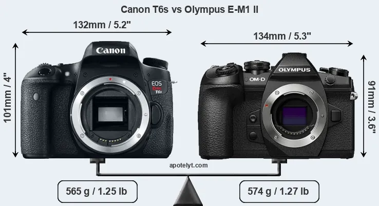 Size Canon T6s vs Olympus E-M1 II