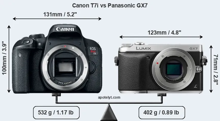 Size Canon T7i vs Panasonic GX7