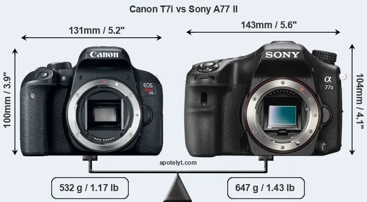 Size Canon T7i vs Sony A77 II