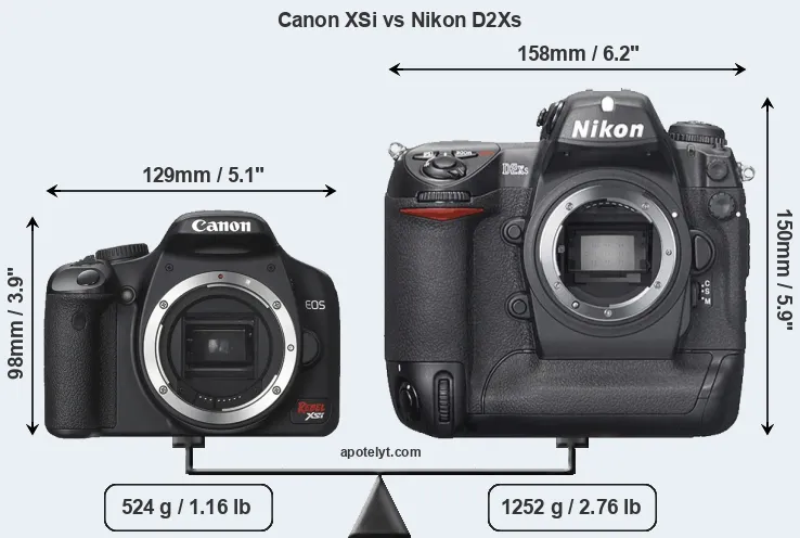 Size Canon XSi vs Nikon D2Xs