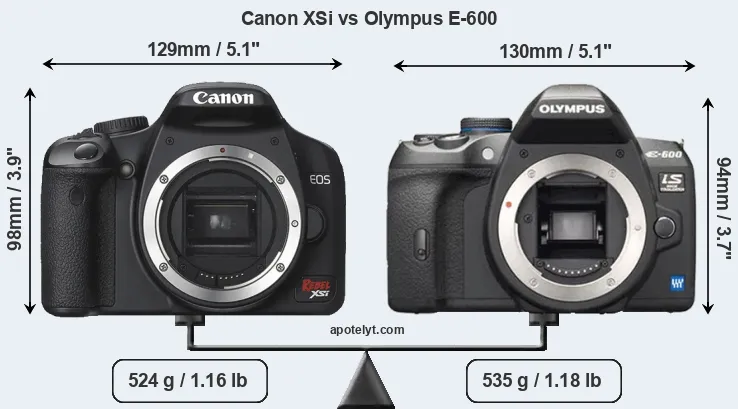 Size Canon XSi vs Olympus E-600