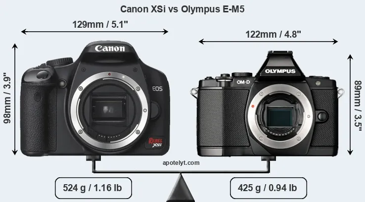 Size Canon XSi vs Olympus E-M5