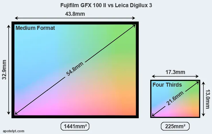 Fujifilm GFX 100 II and Leica Digilux 3 sensor measures