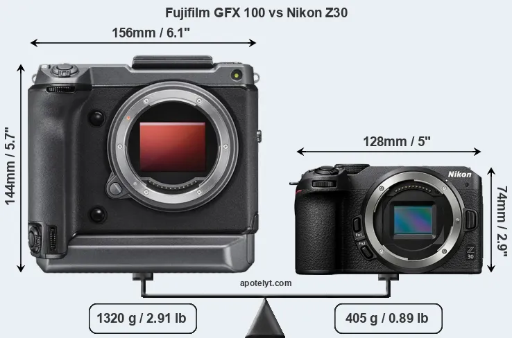 Size Fujifilm GFX 100 vs Nikon Z30
