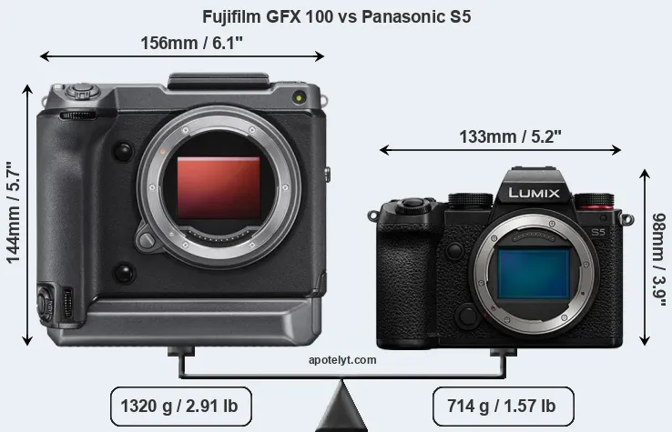 Size Fujifilm GFX 100 vs Panasonic S5