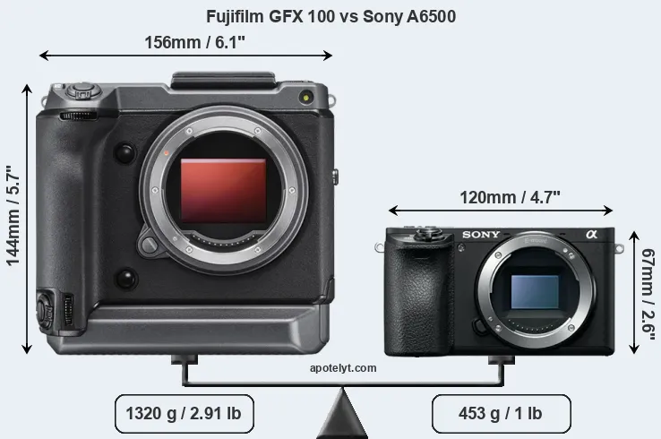 Size Fujifilm GFX 100 vs Sony A6500