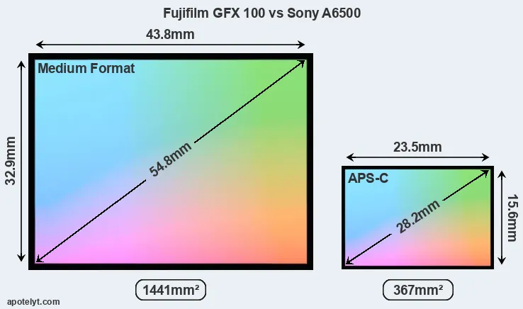 Fujifilm GFX 100 and Sony A6500 sensor measures