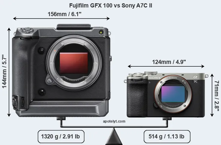 Size Fujifilm GFX 100 vs Sony A7C II