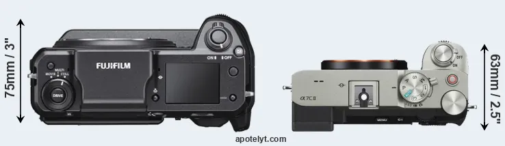 Compare GFX 100 versus A7C II top