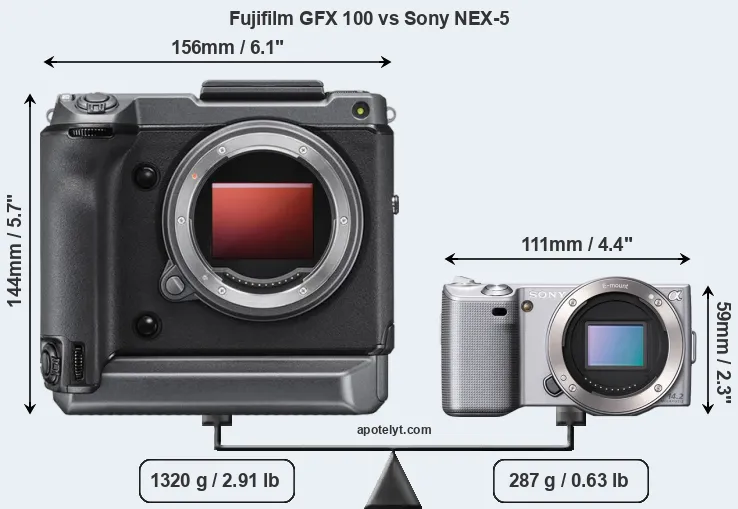 Size Fujifilm GFX 100 vs Sony NEX-5