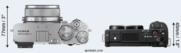 Compare GFX 100RF versus ZV-E10 top
