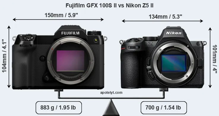 Size Fujifilm GFX 100S II vs Nikon Z5 II