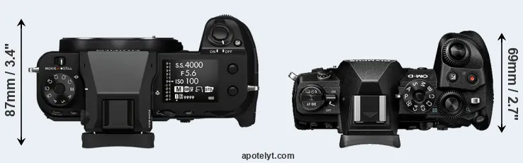 Compare GFX 100S versus E-M1 III top