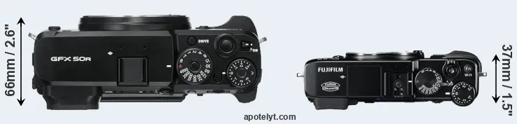 Compare GFX 50R versus X-E2 top