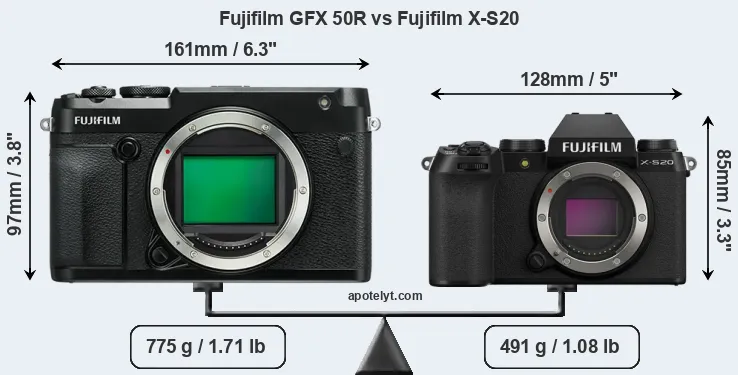Size Fujifilm GFX 50R vs Fujifilm X-S20
