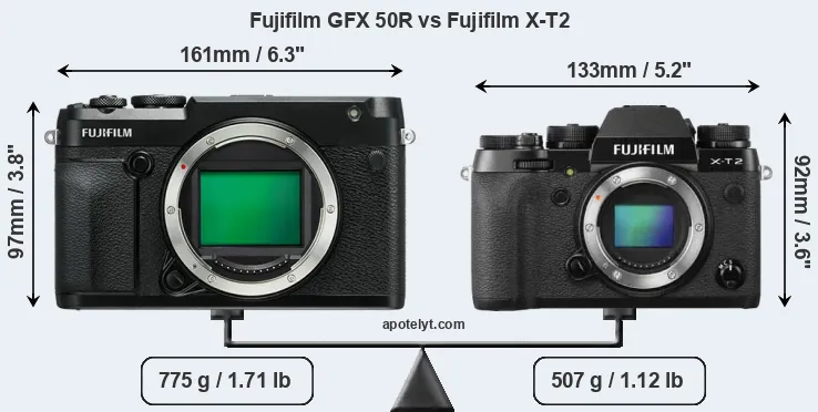 Size Fujifilm GFX 50R vs Fujifilm X-T2