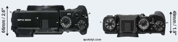 Compare GFX 50R versus X-T2 top