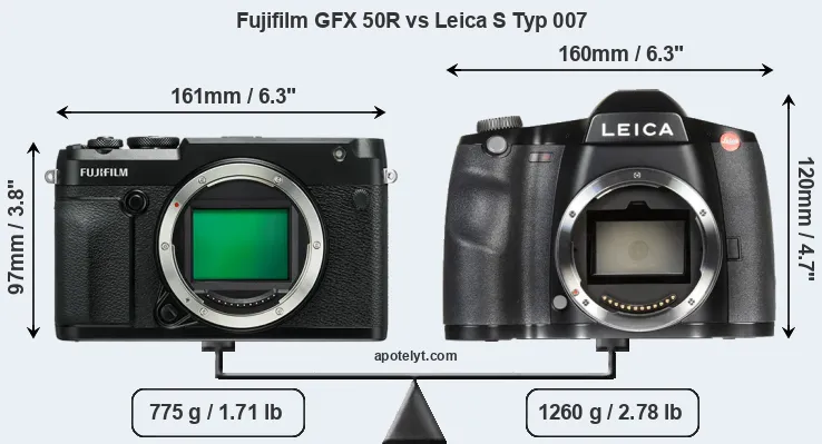 Size Fujifilm GFX 50R vs Leica S Typ 007