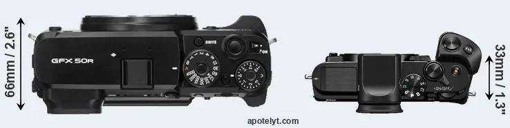 Compare GFX 50R versus V3 top