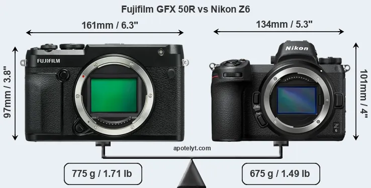 Size Fujifilm GFX 50R vs Nikon Z6