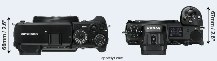 Compare GFX 50R versus Z6 top
