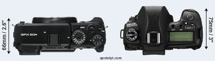 Compare GFX 50R versus E-30 top