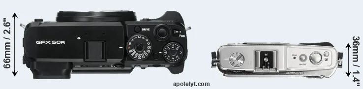 Compare GFX 50R versus E-P1 top