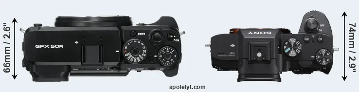 Compare GFX 50R versus A7 III top