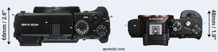 Compare GFX 50R versus A7S top