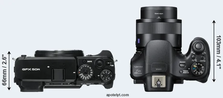 Compare GFX 50R versus HX400V top