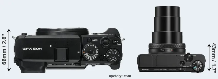 Compare GFX 50R versus RX100 VII top