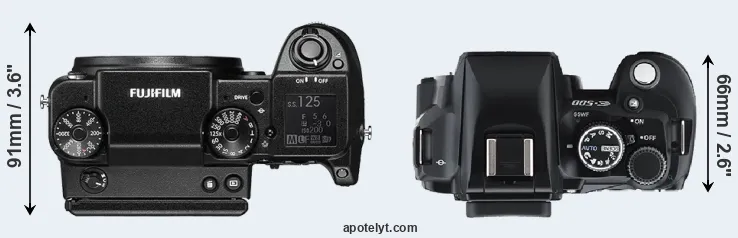 Compare GFX 50S versus E-500 top