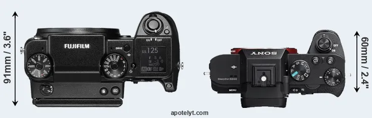 Compare GFX 50S versus A7 II top