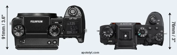 Compare GFX 50S versus A9 II top