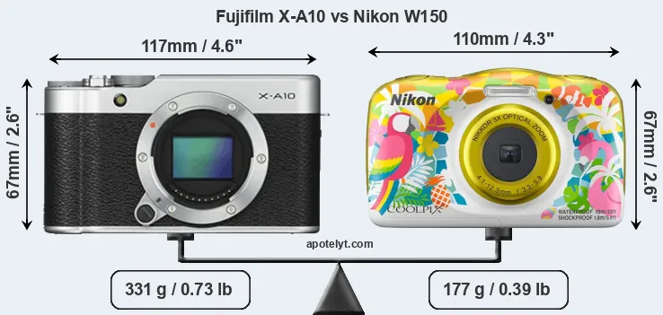 Size Fujifilm X-A10 vs Nikon W150