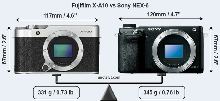 Size Fujifilm X-A10 vs Sony NEX-6