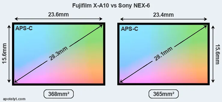 Fujifilm X-A10 and Sony NEX-6 sensor measures