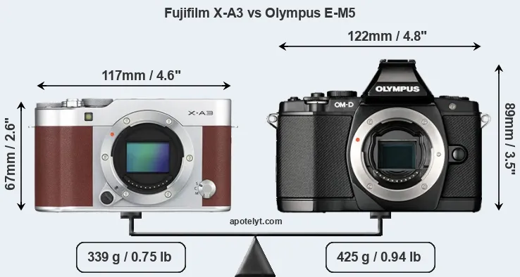 Size Fujifilm X-A3 vs Olympus E-M5
