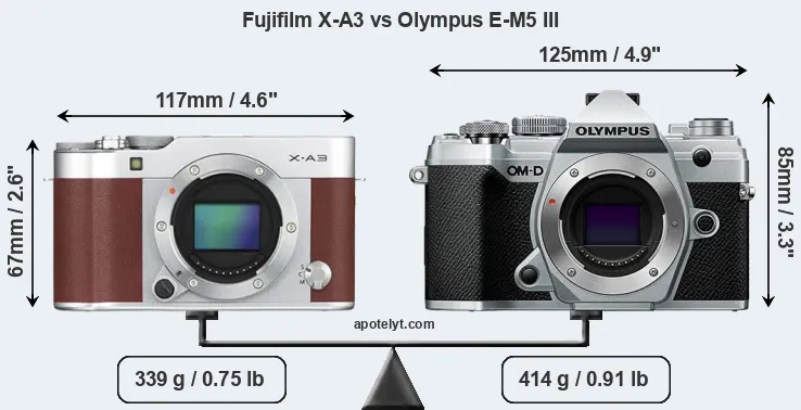 Size Fujifilm X-A3 vs Olympus E-M5 III