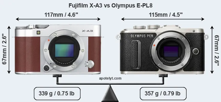 Size Fujifilm X-A3 vs Olympus E-PL8
